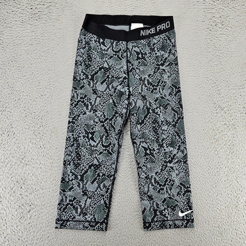 Nike Pro Pants Womens‎ Medium Gray Snake Pull On Capri Swoosh Training